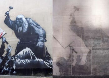A Banksy mural’s ghostly outline
