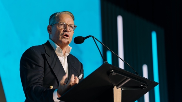 Author Eric Metaxas delivers a speech at Turning Point USA's Faith Forward Pastors Summit in Rancho Palos Verdes, California, on Aug. 7, 2025.