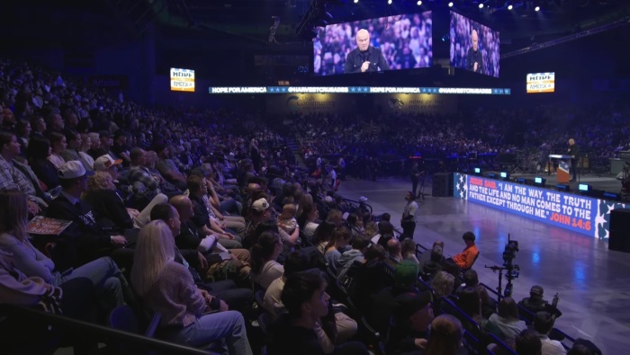 Pastor Greg Laurie speaks at the Harvest Crusade event 