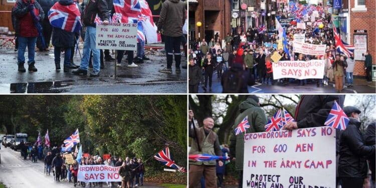 Thousands descend on Crowborough to protest against plan to house 600 migrants in Sussex army camp