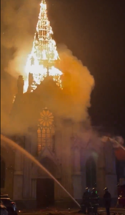 Flames engulf the Church of the Immaculate Conception in the town of Saint-Omer near Calais, France, in September 2024.
