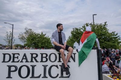 Hundreds of residents of Dearborn, Michigan gather outside of the Dearborn police department on May 15, 2021 to protest the actions of the Israeli Army in Gaza as well as the forced removal of Palestinian families in Sheikh Jarrah in East Jerusalem. Pro-Palestinian demonstrators rallied in cities across North America on Saturday, calling for an end to Israeli attacks on the Gaza Strip as the worst violence in years flared between the Jewish state and Islamist militants.