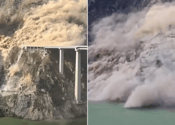 Watch moment 2,500ft Hongqi bridge falls to ground just months after opening