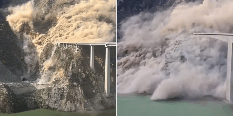 Watch moment 2,500ft Hongqi bridge falls to ground just months after opening