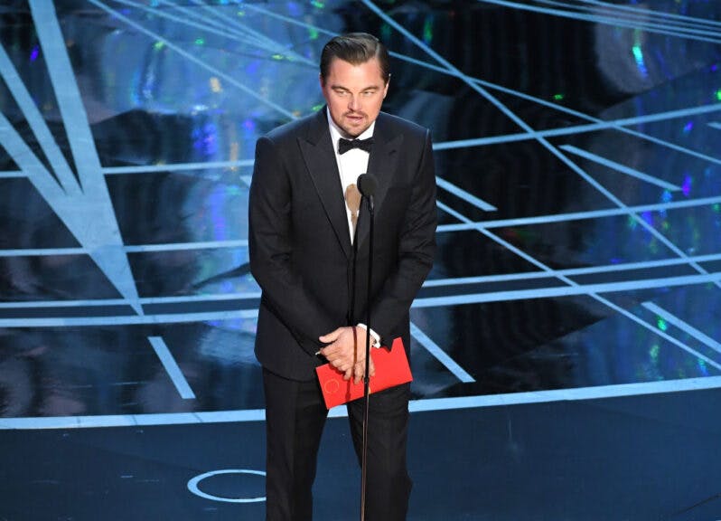 HOLLYWOOD, CA - FEBRUARY 26: Actor Leonardo DiCaprio speaks onstage during the 89th Annual Academy Awards at Hollywood & Highland Center on February 26, 2017 in Hollywood, California. (Photo by Kevin Winter/Getty Images)