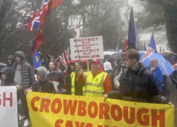 Thousands protest in leafy English village after army cadets booted out of camp to make way for 600 migrants