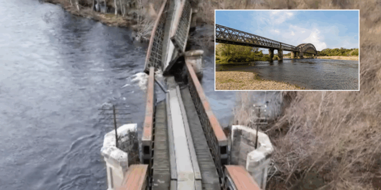 Historic 19th century UK landmark collapsing into river caused by 'soil erosion'