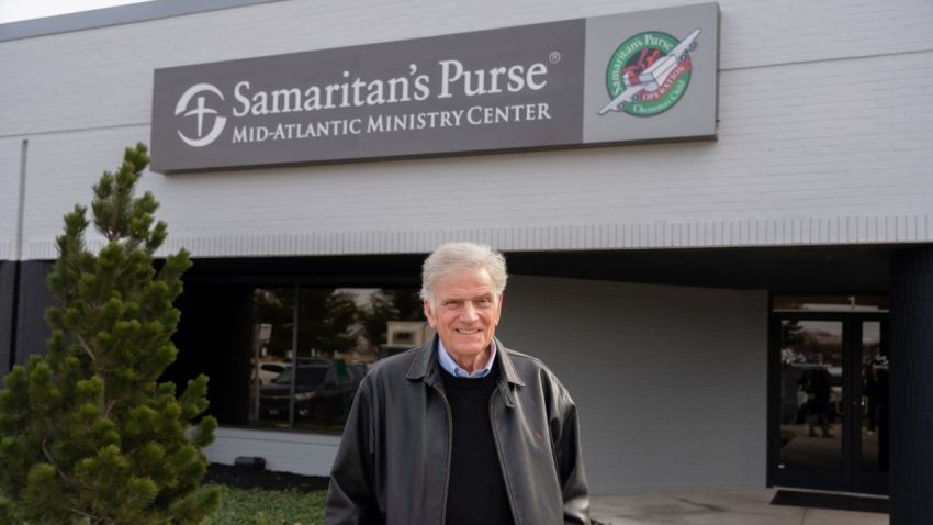 Samaritan's Purse CEO Franklin Graham stands outside the newly opened Mid-Atlantic Ministry Center in Windsor Mill, Maryland.
