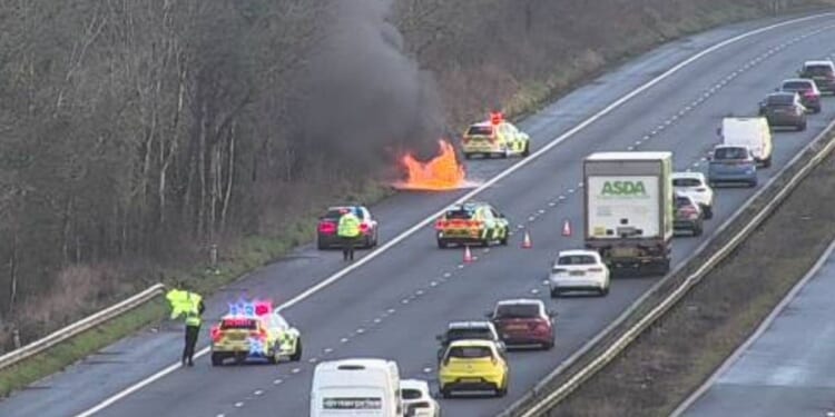 Major vehicle fire causes travel delay chaos for drivers on busy motorway