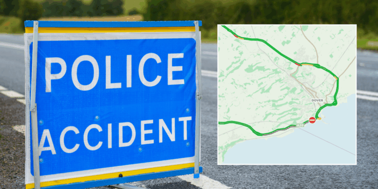 Major A-road to be closed for hours after HGV crashes off carriageway near Dover