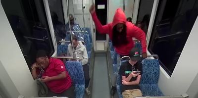 Security camera footage shows DeCarlos Brown Jr. about to murder Ukrainian refugee Iryna Zarutska on a light rail train in Charlotte, North Carolina, Aug. 22, 2025.