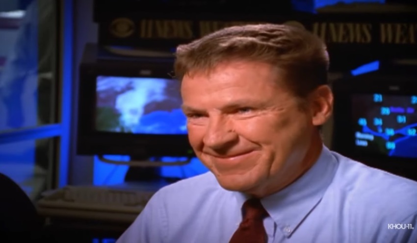 Neil Frank is shown on camera at KHOU-TV.