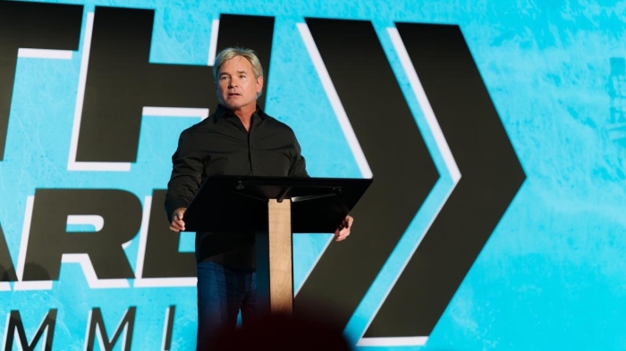 Pastor Jack Hibbs speaks at Turning Point USA's Faith Forward Pastors Summit in Rancho Palos Verdes, California, on Aug. 8, 2025.