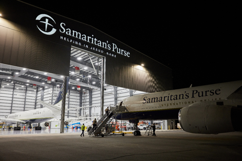 A newly acquired Boeing 757 sits outside the Samaritan's Purse Airlift Response Center at the Piedmont Triad International Airport in Greensboro, North Carolina.