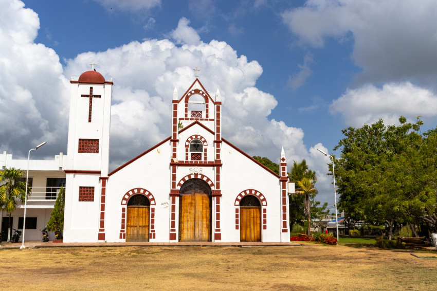 The historic Church of San Sebastian in Magdalena, Colombia, stands as a beautiful example of traditional architecture.