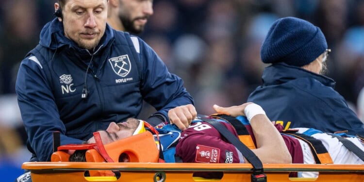 West Ham star Konstantinos Mavropanos stretchered off in scary scenes during FA Cup clash vs QPR