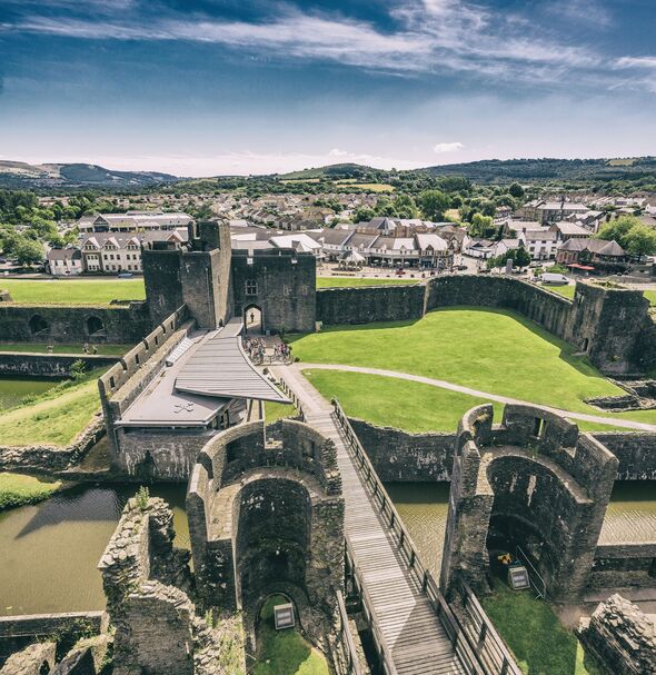 The Caerphilly Castle and the town