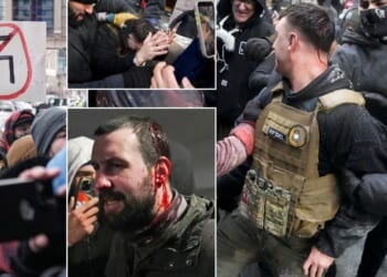 Violent clashes break out as anti-Ice activist accused of attempting to stab counter-protester