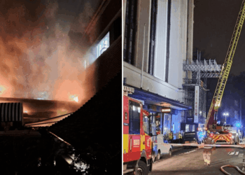 Inferno rips through rooftop as firefighters rush to popular London street
