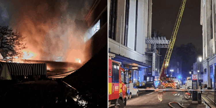 Inferno rips through rooftop as firefighters rush to popular London street