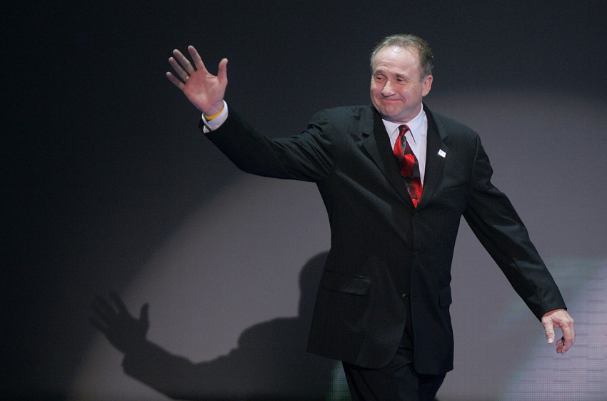 Michael Reagan walks onto the stage to speak about his father, former U.S. President Ronald Reagan, on night three of the Republican National Convention Sept. 1, 2004, at Madison Square Garden in New York City.