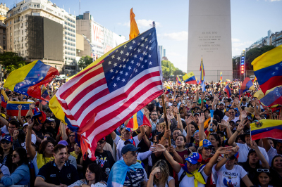 Venezuelans living in Argentina celebrate at the Obelisk in Buenos Aires on Jan. 3, 2026, after U.S. forces captured Venezuelan dictator Nicolas Maduro. President Donald Trump said on Jan. 3, 2026, that U.S. forces had captured Venezuela's authoritarian leader Nicolas Maduro after bombing the capital Caracas and other cities. 