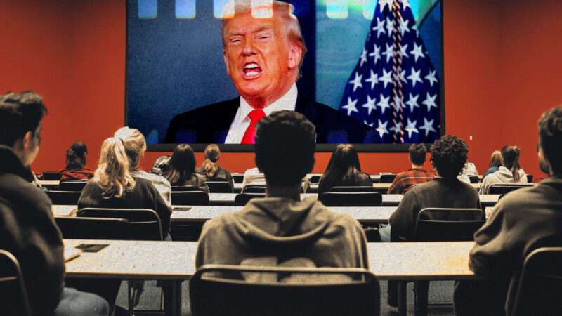 A classroom full of students watches a video of President Donald Trump. | Aaron Schwartz-Pool via CNP/CNP/ Polaris/Newscom/Midjourney