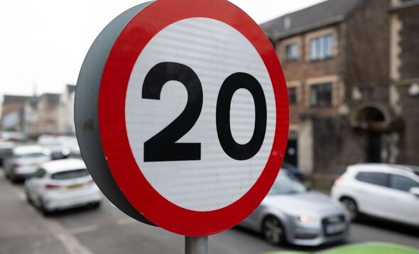 A 20mph road sign on April 12, 2025 in Cardiff, Wales