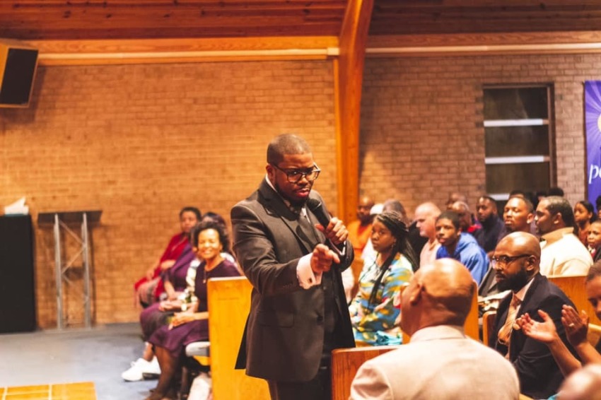 Brian Carn preaches at Kingdom City Church in St. Marys, Georgia. 