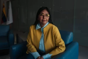 Delcy Rodríguez in her office inside the Oil Ministry building in Caracas.