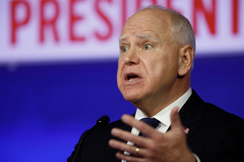 Minnesota Gov. Tim Walz speaks during the vice presidential debate at the CBS Broadcast Center on Oct. 1, 2024, in New York City.