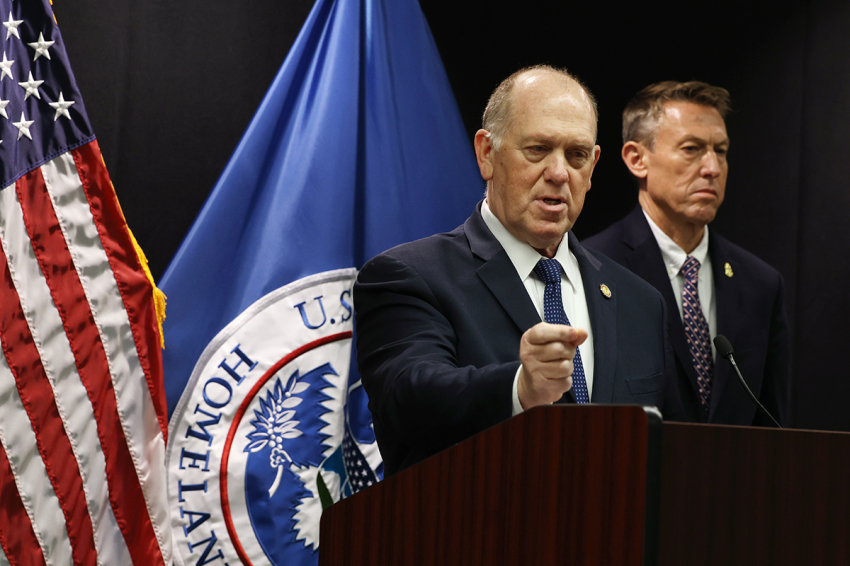 Border czar Tom Homan speaks during a news conference about ongoing immigration enforcement operations on Jan. 29, 2026, in Minneapolis, Minnesota.