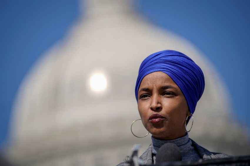Rep. Ilhan Omar, D-Minn., speaks during a news conference to discuss proposed legislation entitled Rent and Mortgage Cancellation Act outside the U.S. Capitol on March 11, 2021, in Washington, D.C.
