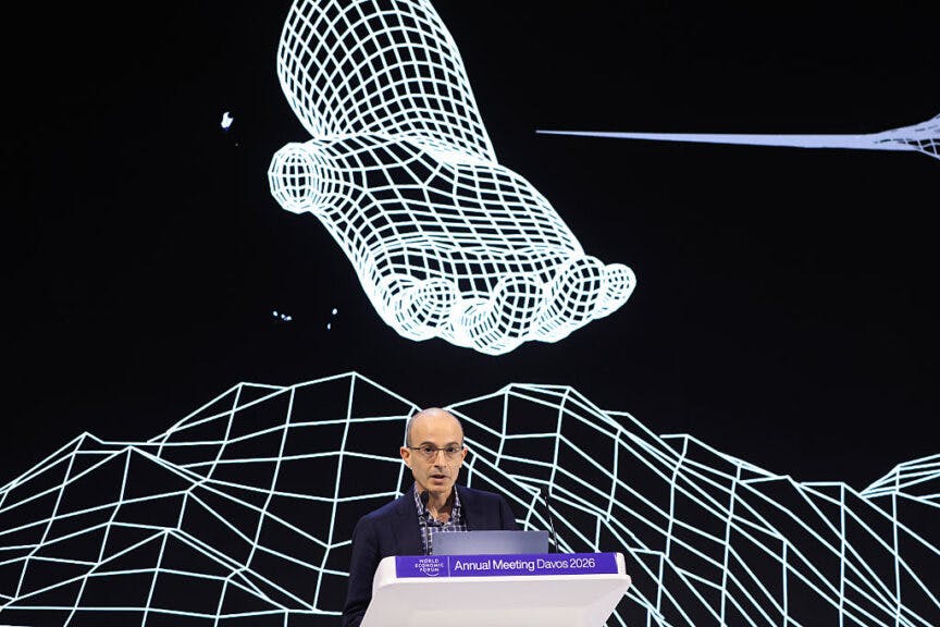 Yuval Noah Harari, historian and philosopher, during the World Economic Forum (WEF) in Davos, Switzerland, on Tuesday, Jan. 20, 2026. The annual Davos gathering of political leaders, top executives and celebrities runs from Jan. 19-23. Photographer: Krisztian Bocsi/Bloomberg via Getty Images