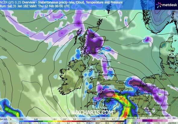 A meteorological map displays various regions with different color-coded areas indicating weather conditions. The map features a