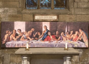 Medieval altar reinstated in Ecclesfield church with Last Supper print