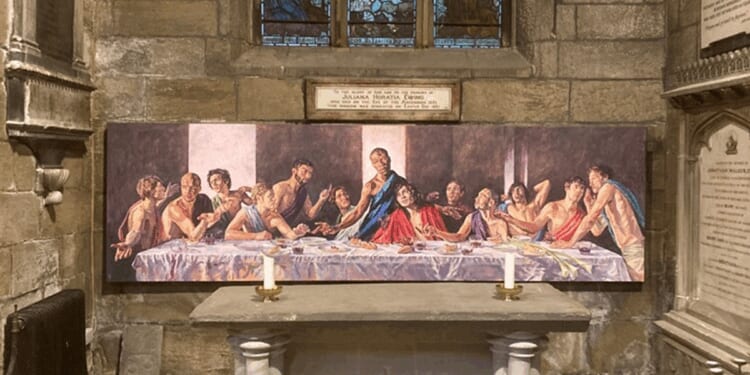 Medieval altar reinstated in Ecclesfield church with Last Supper print