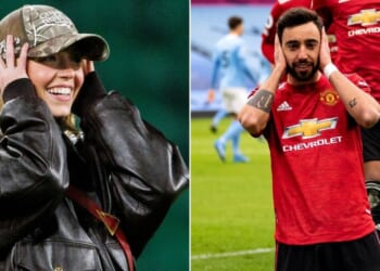 Sydney Sweeney randomly copies Bruno Fernandes after scoring goal at football match