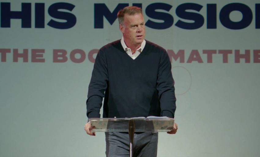 Josh Powell, lead pastor of Taylors First Baptist Church of Taylors, South Carolina, preaching a sermon in January 2026.