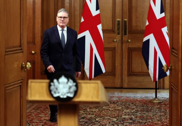 Keir Starmer, UK prime minister, arrives to deliver a statement following the US, Israel attack on Iran, at 10 Downing Street in