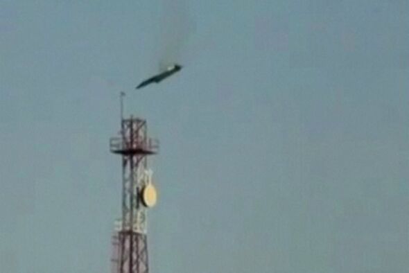 This video grab from March 2, 2026 shows a US fighter jet after it was struck by Kuwati air defnces. This video grab from March 2, 2026 shows a US fighter jet after it was struck by Kuwati air defnces.