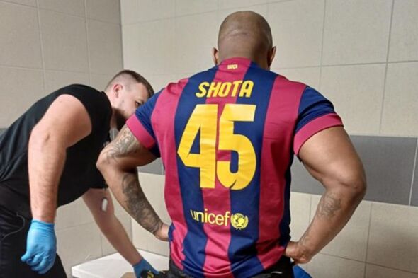 Yeboah in his incriminating football shirt