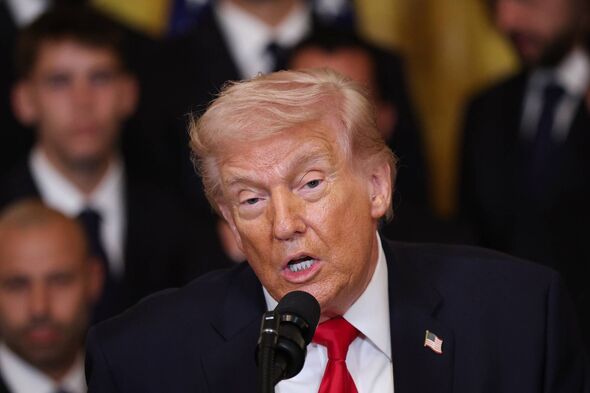 WASHINGTON, DC - MARCH 05:  U.S. President Donald Trump speaks during an event celebrating 2025 MLS Cup Champions Inter Miami CF