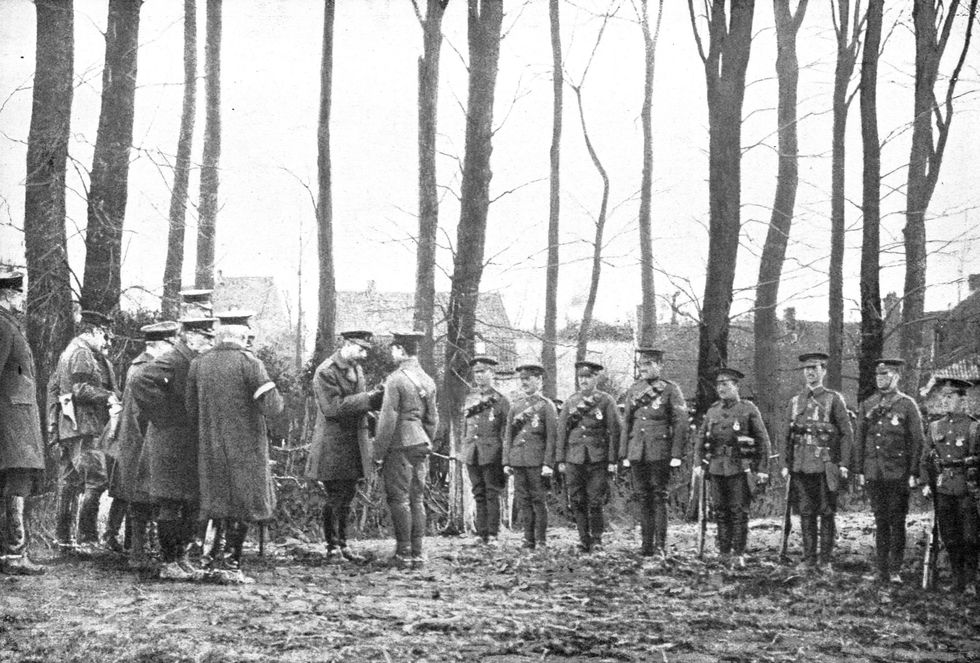 British soldiers being awarded medals by King George V