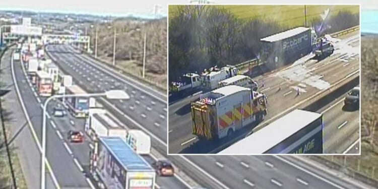 Drivers face long delays on major motorway after crash involving THREE lorries
