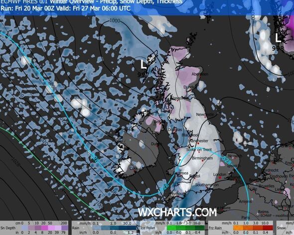 Snow map for March 27 at 6am Snow map for March 27 at 6am