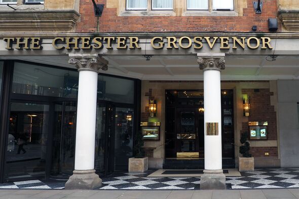 Sign above the entrance of the Historic Grosvenor Hotel in Chester England