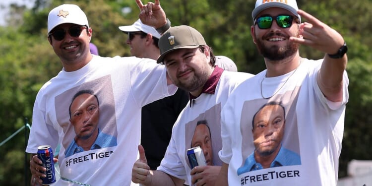 Golf fans seen wearing shirts of Tiger Woods mugshot during tournament after legend's arrest