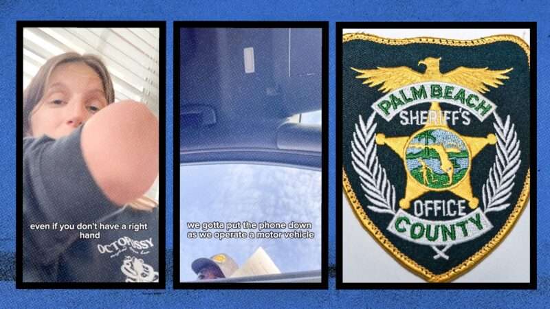 TikTok footage of a woman with no right hand, plus a Palm Beach Sheriff's Office patch | slightlyoff.balance/Tiktok/Dreamstime
