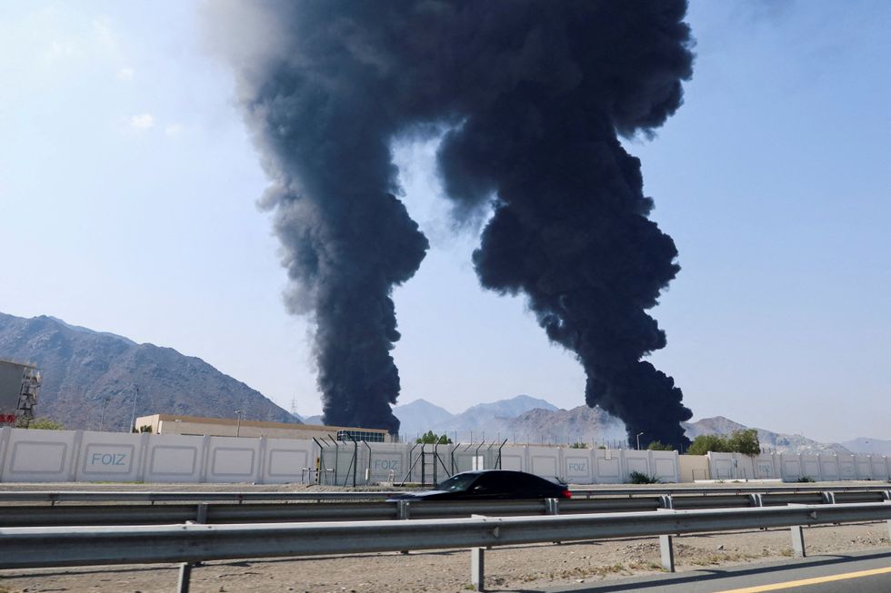 Oil plants in the UAE burn after an Iranian attack
